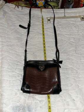 Vintage Brighton Crossbody Organizer Bag Black and Brown Croc Embossed Leather